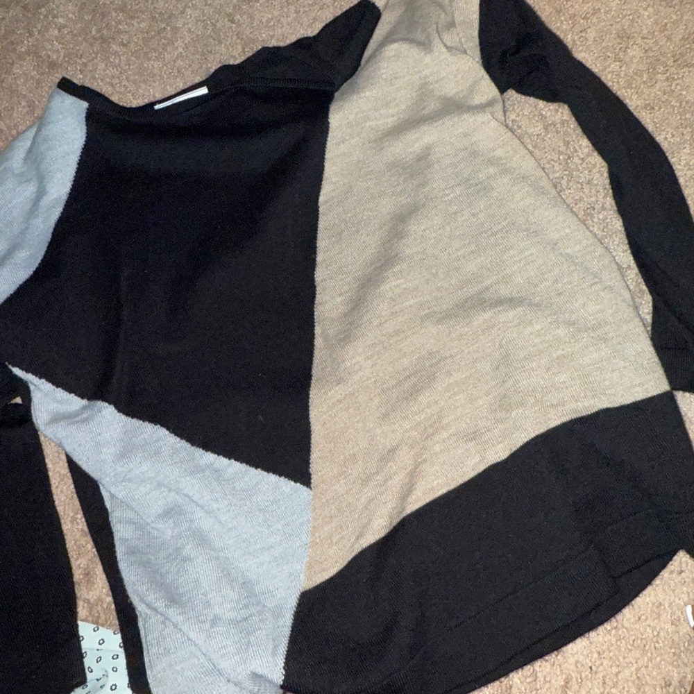 Colorblock Sweater - Black, Gray, and Tan